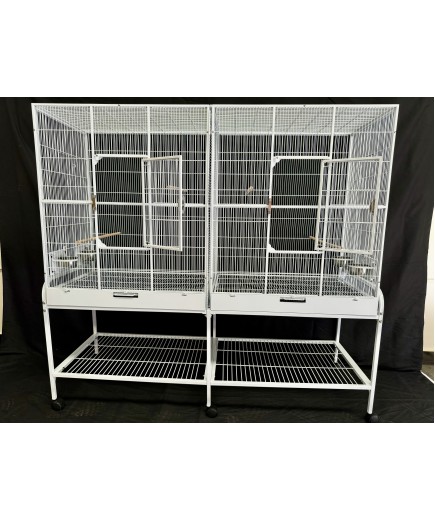 Parrot-Supplies Premium Double Flight Parrot Cage With Stand - White